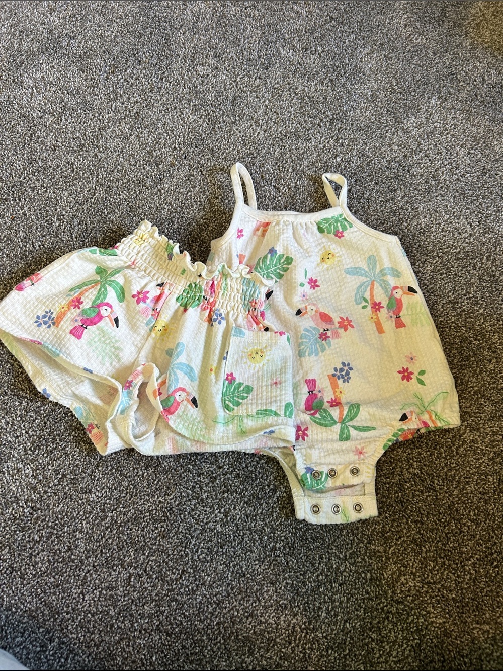 Garanimals White Tropical Toucan Print Tank Romper & Shorts Set 18M
